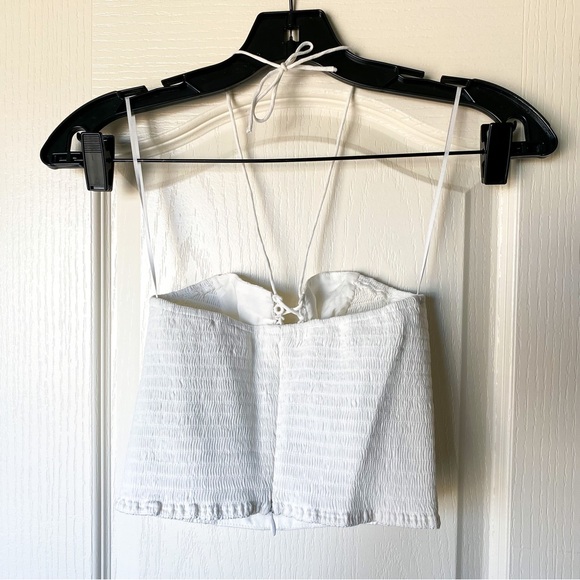 Reformation Top Hendrix Cropped Strapless Lace Smocked Floral White 0 EUC - Picture 4 of 6